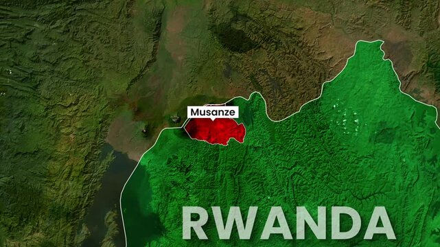 Map of Rwanda highlighting Musanze district in red color