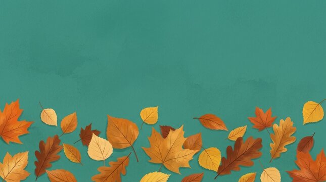 Colorful autumn leaves floating on water background