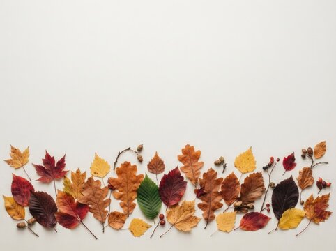 Colorful autumn leaves collection on plain background