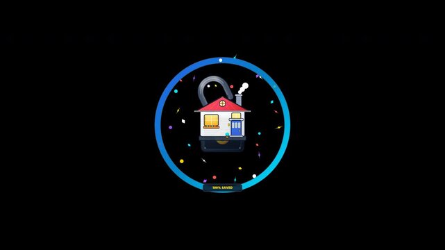 Gamify the savings experience with this highly rewarding 2D vector animation. Watch as a digital padlock accumulates dropped coins, dynamically filling up a circular progress ring. Upon reaching 100%,