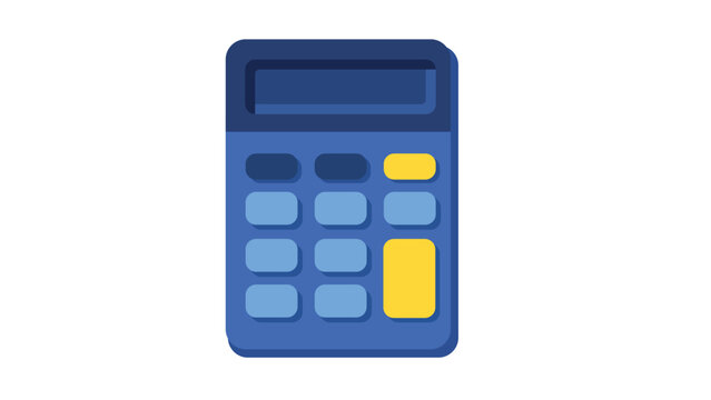 Blue Calculator Illustration with Digital Display and Yellow Function Buttons on White Background