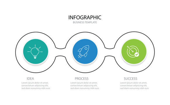 3 Steps Infographics Design Template - Graph, Pie chart, workflow layout, squire diagram, brochure, report, presentation, web design. Editable Vector illustration