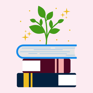 vector illustration of an Books with Growing Plant 