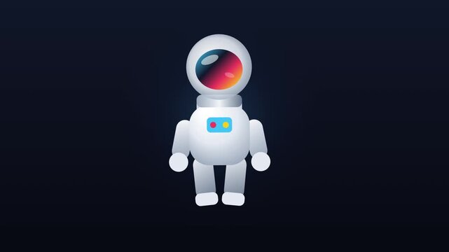 Cute cartoon astronaut character floating against dark gradient background