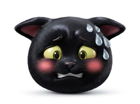 Cute Black Cat Head Character Sweating and Anxious