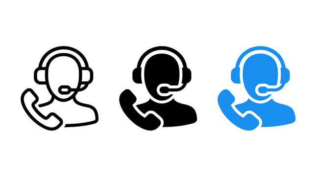 Customer support agent icons showing person wearing headset for assistance