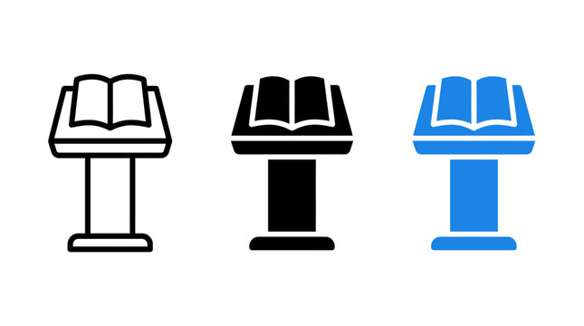 Open book on podium stand lectern furniture icon set in outline solid and color