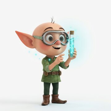 Cute cartoon elf holding potion