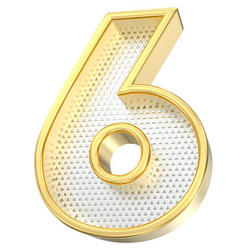 Metallic gold 3D digit six