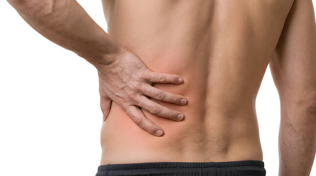 Man holding hand on painful flank area indicating kidney pain lower back muscle strain and internal organ discomfort.
