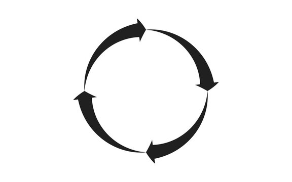 Black circular arrow with four arrowheads pointing clockwise symbolizing continuous recycling process isolated on transparent background
