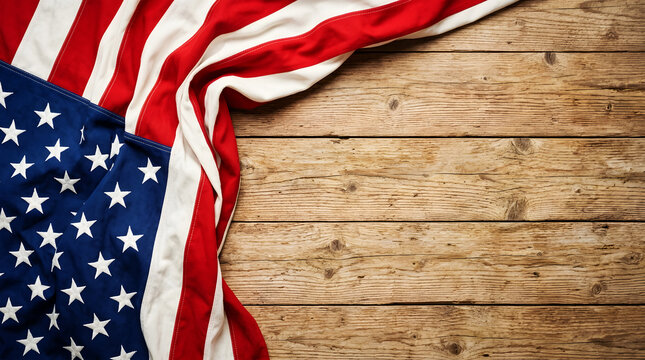 American flag draped over wooden surface patriotic background united states