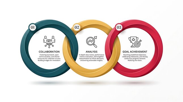 Linked rings business infographic template showing three sequential steps