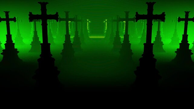 Stone Cross Rows in Green and Yellow Light