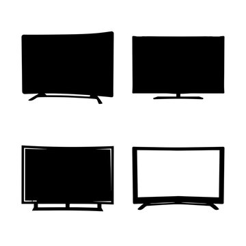 Four flat screen tvs on stands illustration - Minimalist vector illustration showing four flat screen TVs of different sizes on stands, ready for use.