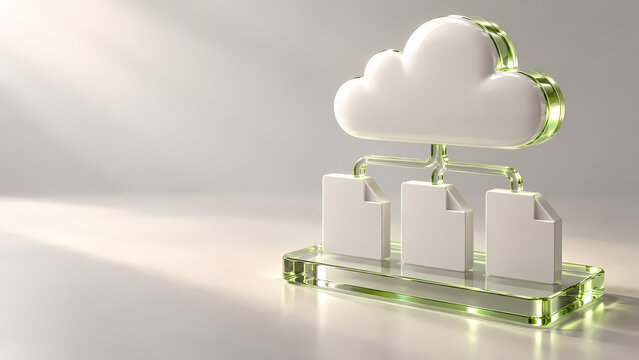 Cloud storage icon with folders on a modern glass base  