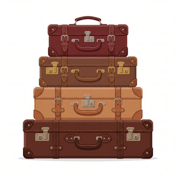 Stacked Vintage Leather Suitcases Illustration for Education and Travel