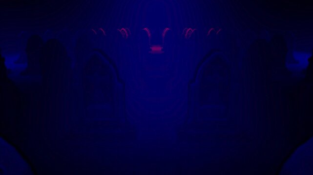 Gothic Tombstones in Blue and Red Light