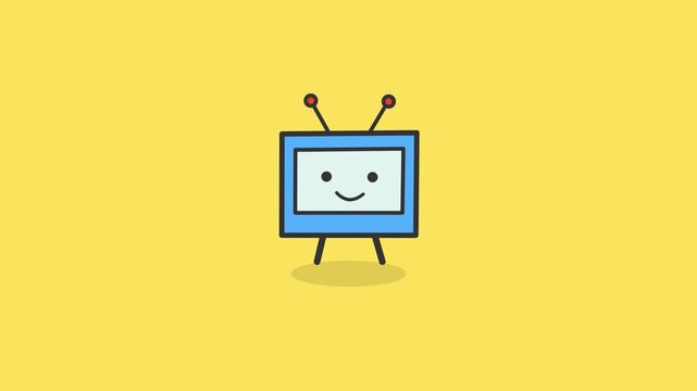 Cute animated cartoon TV character smiling against a yellow background