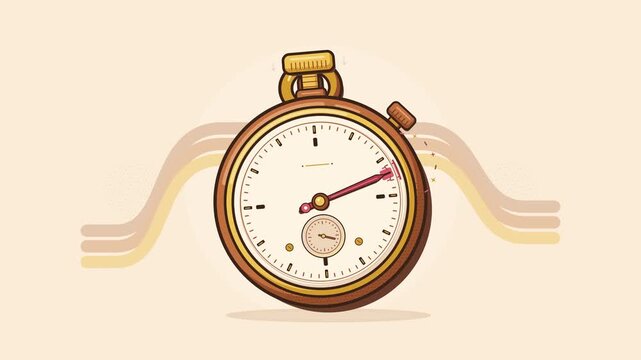 Animated vintage stopwatch ticking on retro background