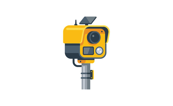 Speed camera illustration with yellow housing and white background
