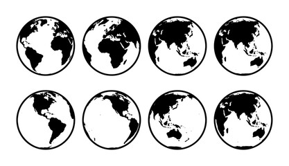 Globe silhouettes set with continents and oceans for travel and business logos © Farzana