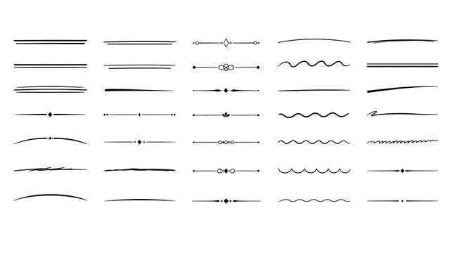 Decorative divider lines, including straight, wavy, curved, and ornamental styles designed for text layouts.