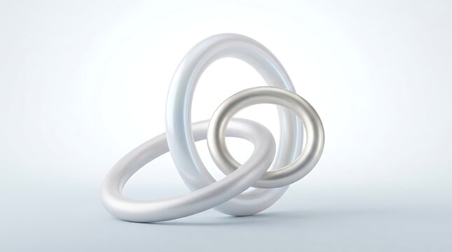 Minimalist white circular rings arranged in an elegant interlocking knot with band abstract object simple form interlocked shape