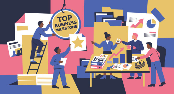 Business Milestone Achievement and Corporate Growth Strategy Vector Illustration