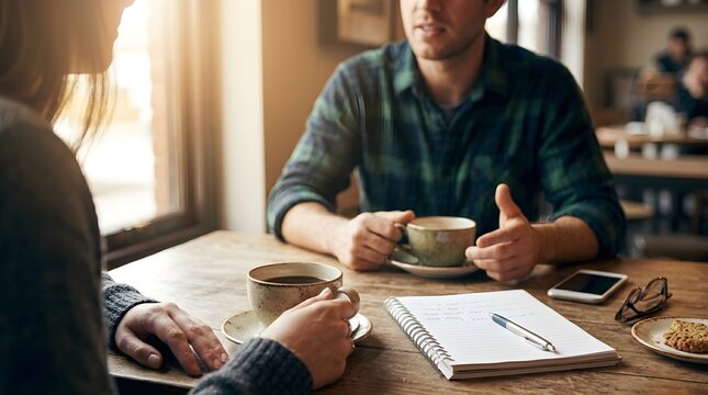 Young Couple Engaged in a Casual Conversation with Coffee in a Bright and Modern Cafe Environment