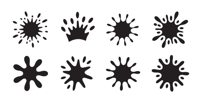 Set of black ink splashes and paint splats for creative digital art or graphic design compositions.