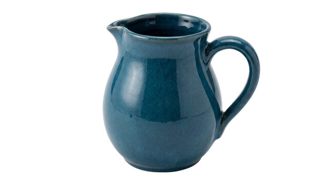 Vintage teal ceramic jug, rustic stoneware pitcher for kitchen service, handmade pottery vessel with glossy blue glaze isolated PNG with Transparent Background