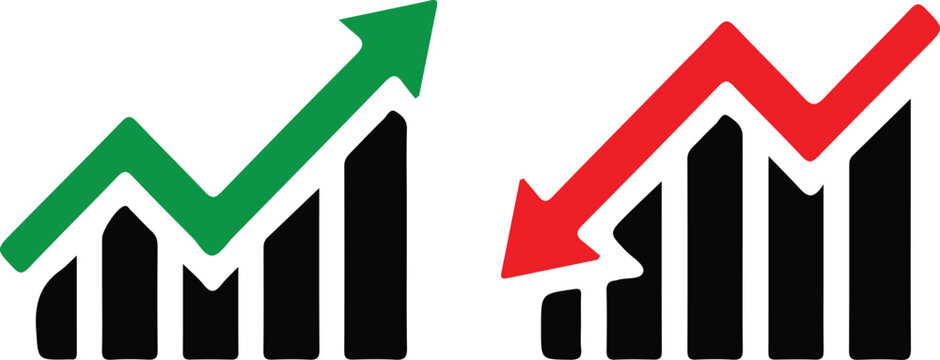 financial market growth decline arrow bar chart icon set vector illustration