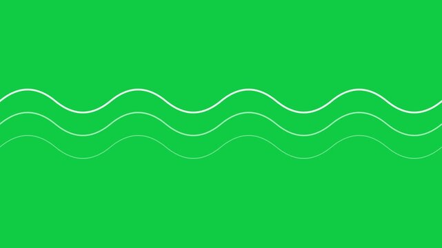 Minimalist White Wave Lines on Chroma Key Green Screen, Animated Flowing Water Ripples, Graphic Overlay Element