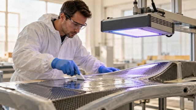 technician mixes resin in a manufacturing plant