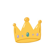 Cute hand drawn golden crown illustration with jewels isolated on transparent background © devart