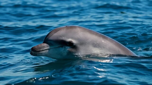 Vaquita porpoise surfacing in the Gulf of California in bright daylight, 4K
