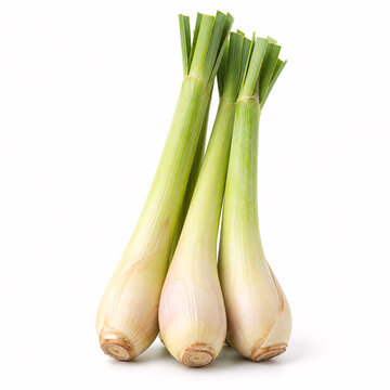 Three fresh stalks of lemongrass