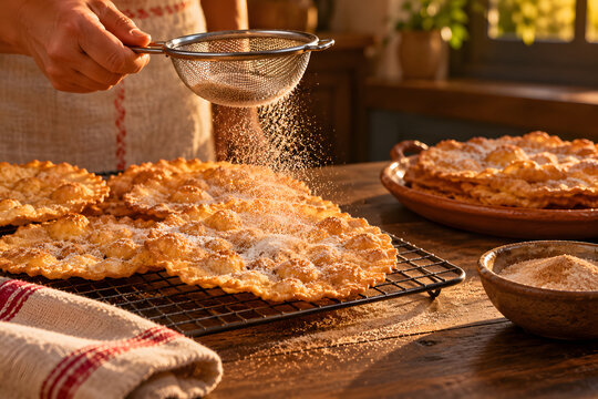 Sifting Cinnamon Sugar over Fried Pastries for Las Posadas