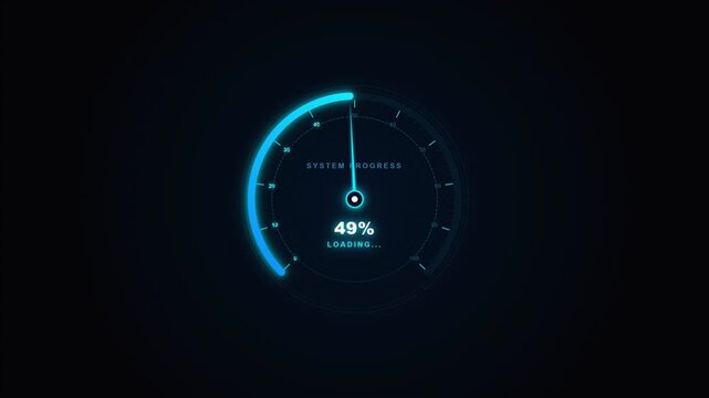 Blue Speedometer Loading Bar Progress HUD Screen Loop, Animated Progress Indicator, Futuristic Digital Gauge Interface