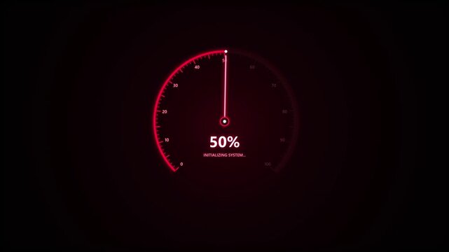 Speedometer Style Loading Indicator Animation, Futuristic Digital Gauge Showing System Startup Progress