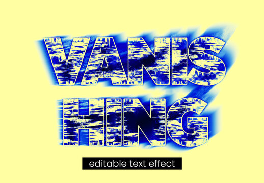 Vanishing Distressed Editable Text Effect with Blue Glitch Streaks