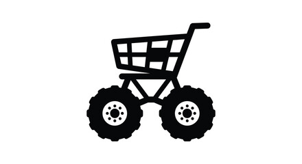 Monster truck with shopping basket black silhouette on white background © Mdarif