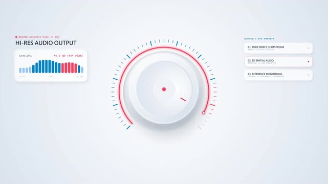 Futuristic Digital Sound Control Interface Animation with Rotating Knob Dial and Audio Spectrum