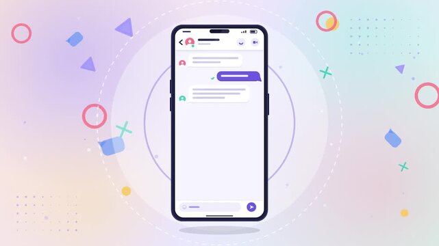 Mobile phone messaging app interface animation with chat bubbles and icons