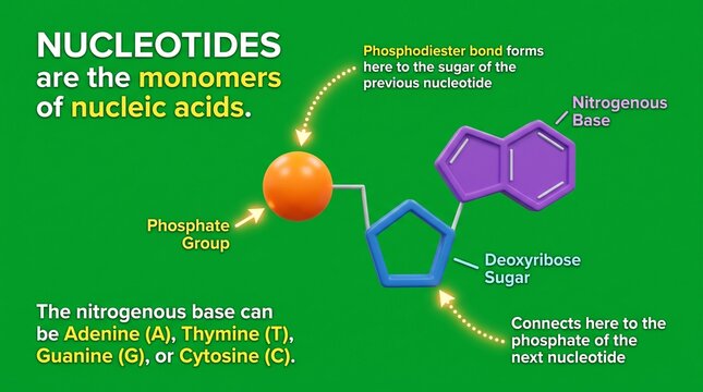 Educational diagram of nucleotide molecule structure with phosphate