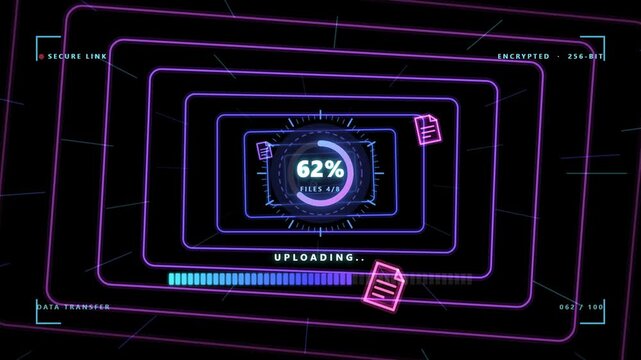 Digital hud interface showing data upload on transparent background