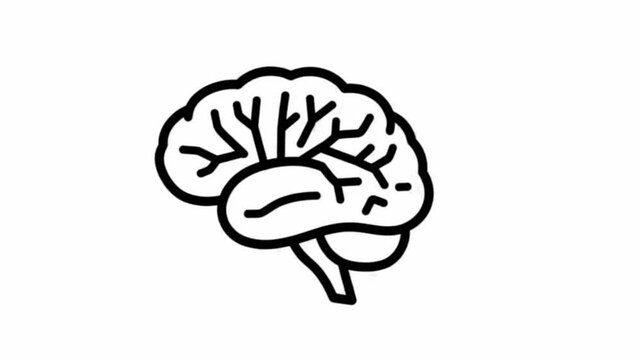 Minimalist black and white human brain outline drawing drawing developing on white studio background background