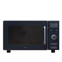 Obraz na płótnie Canvas A microwave oven with digital clock, handle and rotary dial front view, kitchen appliance isolated on white transparent