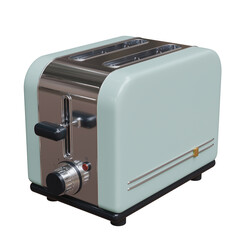 Obraz na płótnie Canvas A retro mint-green toaster with two bread slots, a chrome front, a lever and browning dial isolated on white transparent